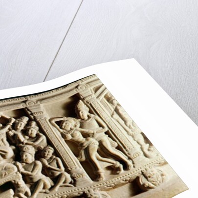 Relief depicting seated Buddha preaching surrounded by worshippers, Mathura School by Indian School