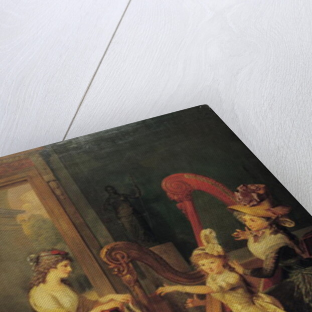 Harp lesson given by Madame de Genlis to Mademoiselle d'Orleans with Mademoiselle Pamela Turning the Pages, c.1842 by Jean Baptiste Mauzaisse