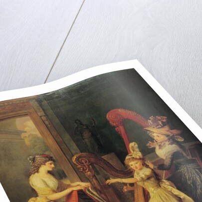 Harp lesson given by Madame de Genlis to Mademoiselle d'Orleans with Mademoiselle Pamela Turning the Pages, c.1842 by Jean Baptiste Mauzaisse