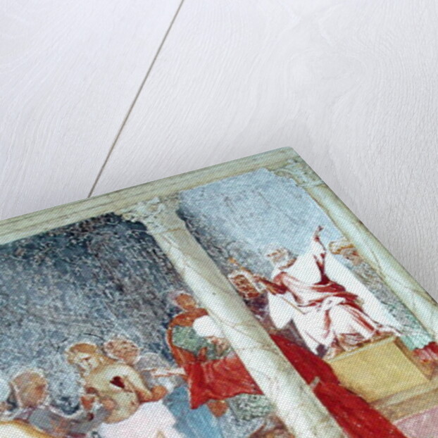 Scenes from the Life of St. Barbara, detail of St. Barbara before a judge, 1523-24 by Lorenzo Lotto