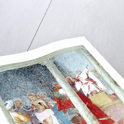 Scenes from the Life of St. Barbara, detail of St. Barbara before a judge, 1523-24 by Lorenzo Lotto