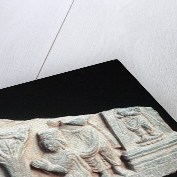 Detail of a relief frieze depicting a seated Buddha with orants, Greco-Buddhist style, from Taxila, Pakistan, 1st-4th century by School Pakistani