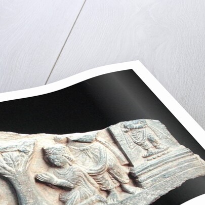 Detail of a relief frieze depicting a seated Buddha with orants, Greco-Buddhist style, from Taxila, Pakistan, 1st-4th century by School Pakistani