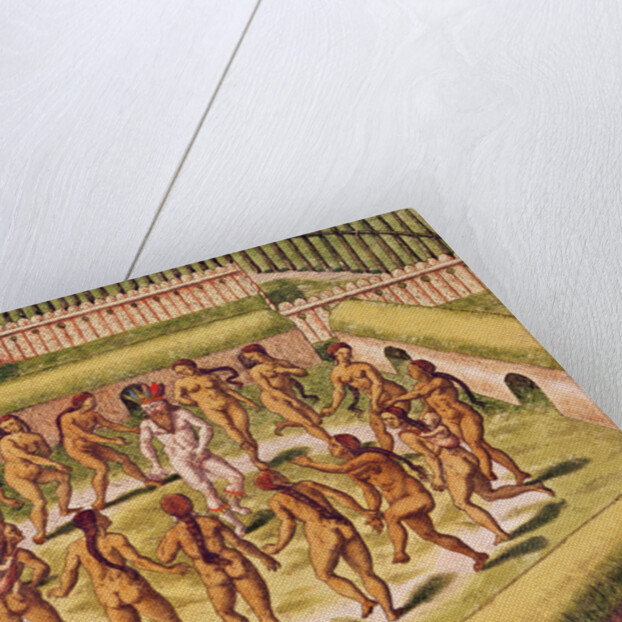 Dancing around a captive before the hut containing the Tamerkas or idols by Theodor de Bry