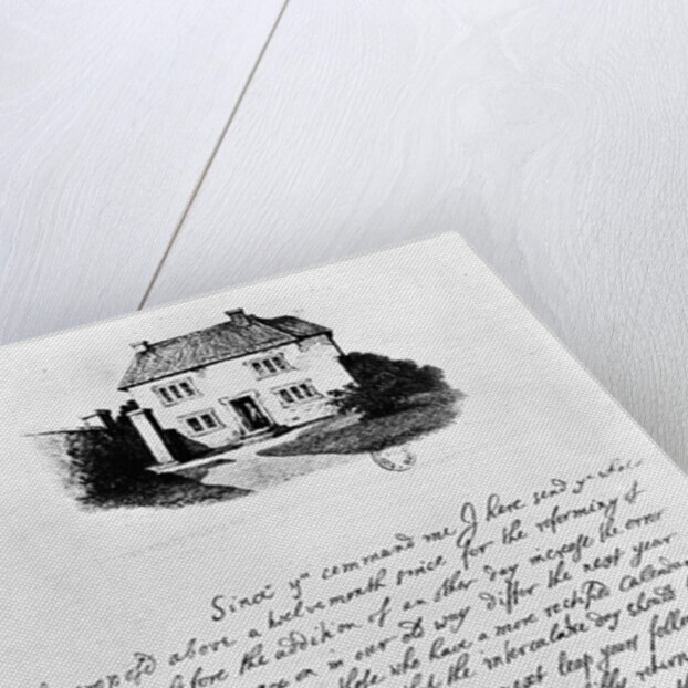 Facsimile of a letter illustrating the house in which Locke was born in Wrington, Somerset by John Locke