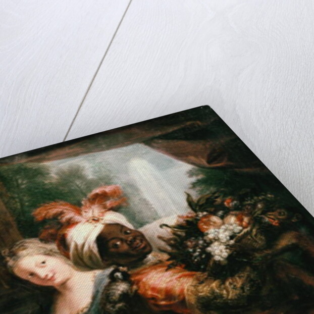 Young Black Man Holding a Basket of Fruit and a Young Girl Stroking a Dog by Antoine Coypel