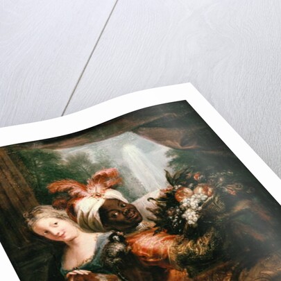 Young Black Man Holding a Basket of Fruit and a Young Girl Stroking a Dog by Antoine Coypel