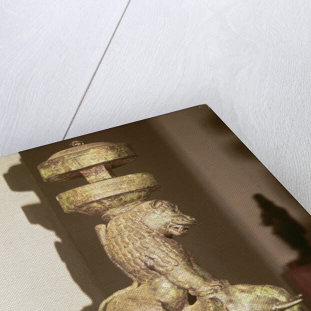 Sculpture of a lion mounted on an elephant by School Indian