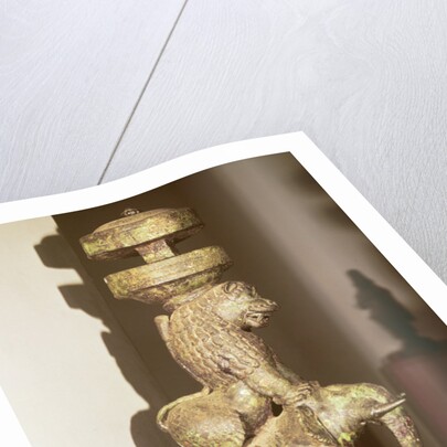 Sculpture of a lion mounted on an elephant by School Indian