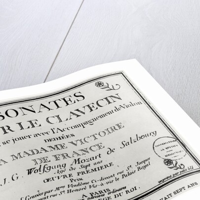 Title Page for 'Sonates pour le clavecin' dedicated to Madame Victoire de France by Mozart. by French School
