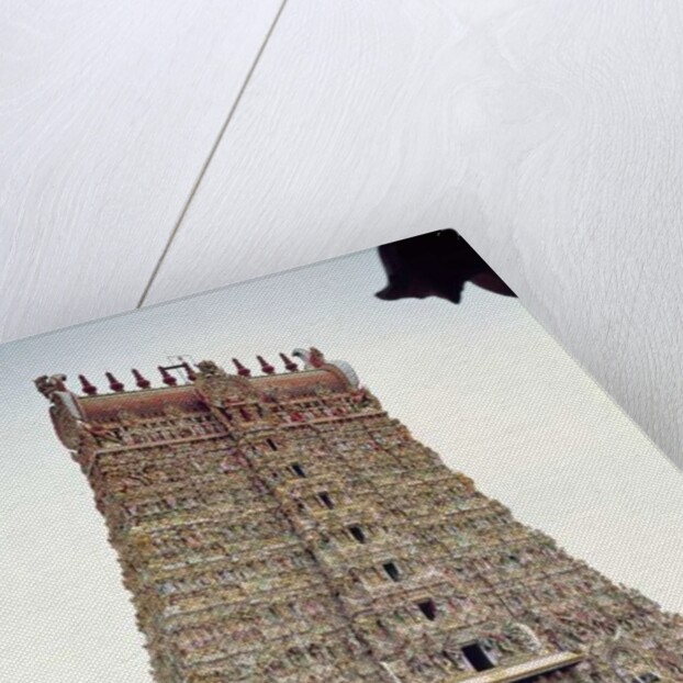 View of the carved exterior of the south gopuram by Indian School