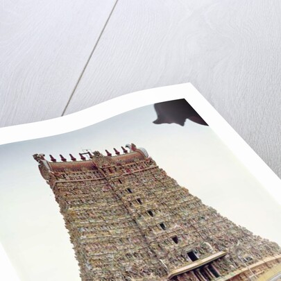 View of the carved exterior of the south gopuram by Indian School