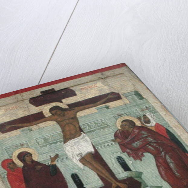 Icon depicting the Crucifixion with the Virgin, Mary Magdalene, St. John and the Centurion Longinus, Novgorod School by School Russian