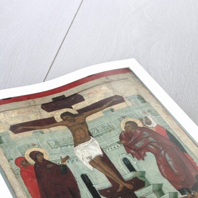 Icon depicting the Crucifixion with the Virgin, Mary Magdalene, St. John and the Centurion Longinus, Novgorod School by School Russian