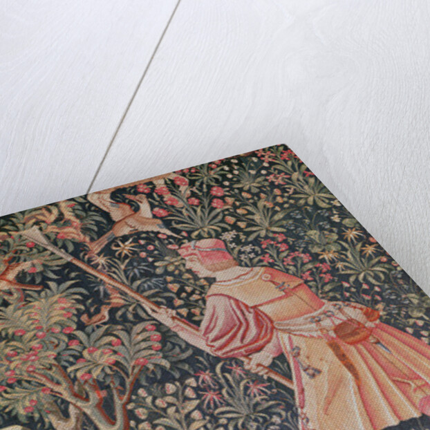 A man gathering pears with a hoe by French School