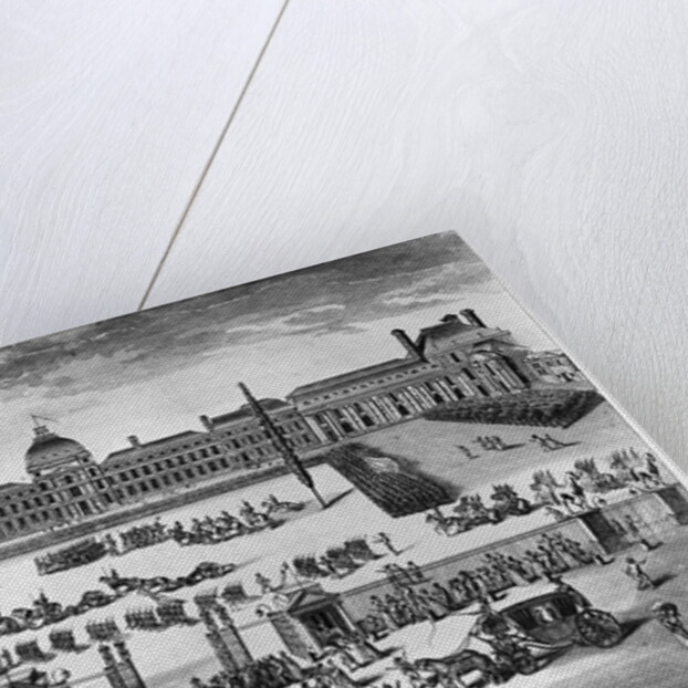 Napoleon Bonaparte First Consul, Reviewing his Troops in the courtyard of the Tuileries Palace by Claude Louis Desrais