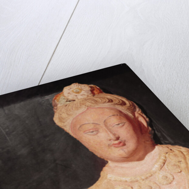 Head and bust of a Bodhisattva in princely costume, from Kumtura, Xinjiang, 7th-8th century by School Chinese