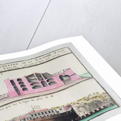 Ms 508/131 K fol.107 Cross-section and elevation of the harbour tower at Toulon by Claude Masse