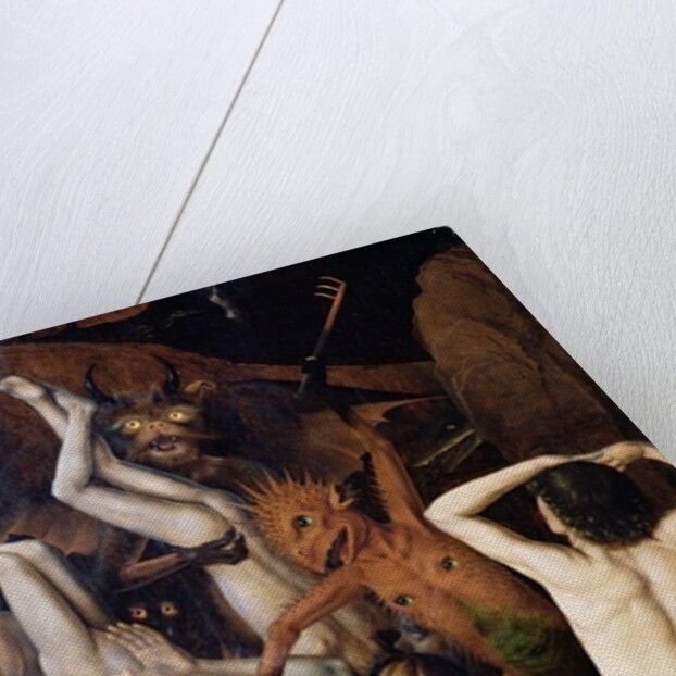 Hell, detail of a demon hitting the damned, c.1450 by Dirck Bouts