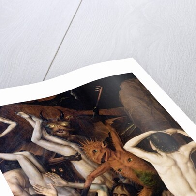 Hell, detail of a demon hitting the damned, c.1450 by Dirck Bouts