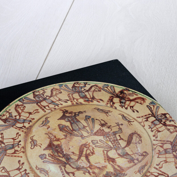 Dish with horsemen smoking pipes, Giroussens Workshop by French School