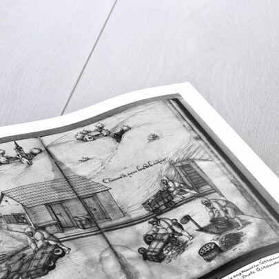 Silver mine of La Croix-aux-Mines, Lorraine, fol.14v and fol.15r, breaking and carrying the ore, c.1530 by Heinrich Gross or Groff