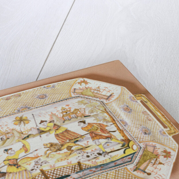 Octagonal dish with a chinese pattern of a lion hunt, c.1730 by Guillibaud