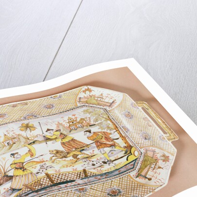 Octagonal dish with a chinese pattern of a lion hunt, c.1730 by Guillibaud