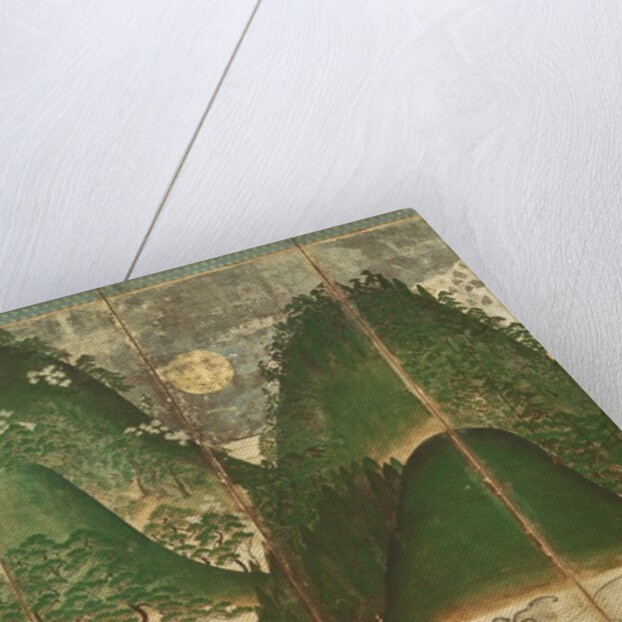 Spring Landscape with Sun, part of a six panel folding screen by School Japanese