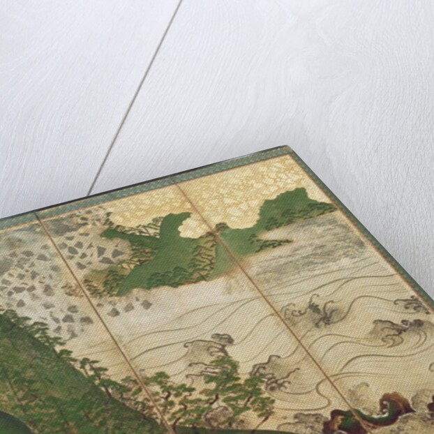 Spring Landscape with Sun, part of a six panel folding screen by School Japanese