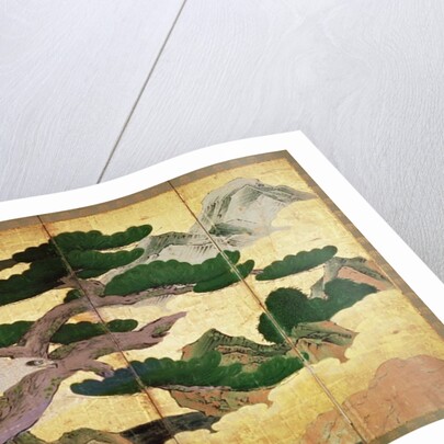 The Hawks in the Pines, 6 panel folding screen by Eitoku Kano