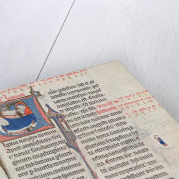 Ms.838 fol.55 Historiated initials 'U' and 'I' depicting the Nativity and the Infant Christ by French School