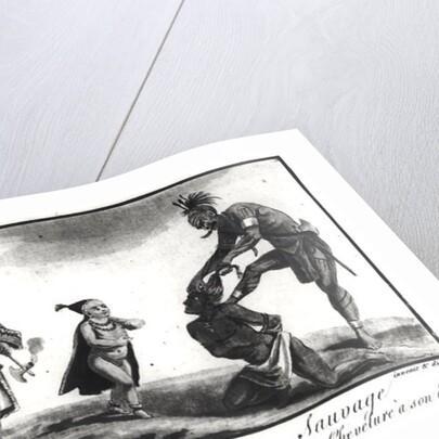 The Chief of the Savages Dressed as a European, a Child and a Savage Scalping his Enemy by Jacques Grasset de Saint-Sauveur