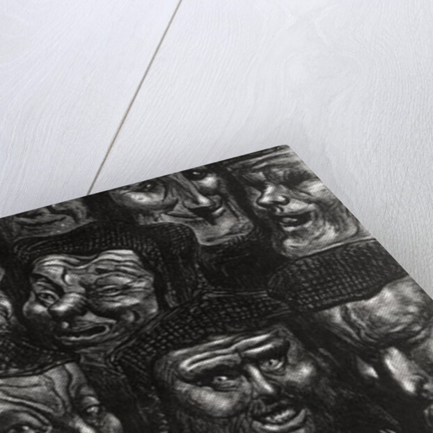 Eleven grotesque faces from 'Les Contes Drolatiques' by Honore de Balzac engraved by Predhomme by Gustave Dore