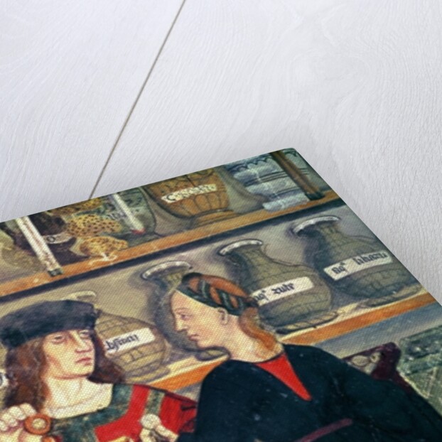 The Pharmacy, detail, Anonymous painting, Val d'Aosta, Castello di Issogne, 15th century by Italian School