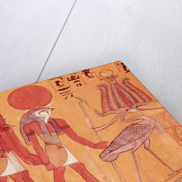 Solar barque with Re-Horakhty, the benu bird and four other deities by Egyptian 19th Dynasty