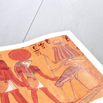 Solar barque with Re-Horakhty, the benu bird and four other deities by Egyptian 19th Dynasty