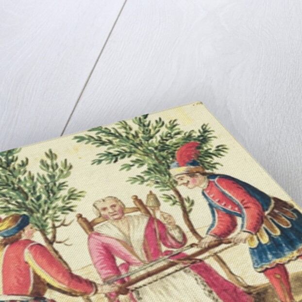 Two Venetian magicians sawing a woman in half by Jan van Grevenbroeck