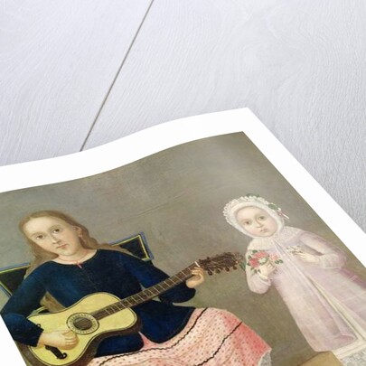 Young Girl with a Guitar and Child with a Bouquet by Mexican School