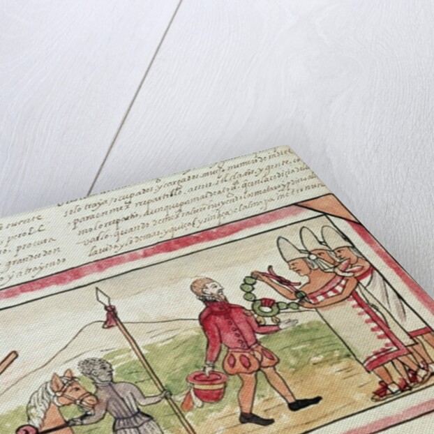 Fol.208v Meeting of Hernando Cortes and Montezuma, miniature from the 'History of the Indians' by Diego Duran, 1579 by Diego Duran