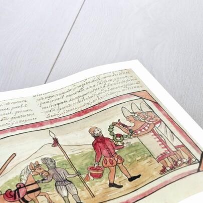 Fol.208v Meeting of Hernando Cortes and Montezuma, miniature from the 'History of the Indians' by Diego Duran, 1579 by Diego Duran