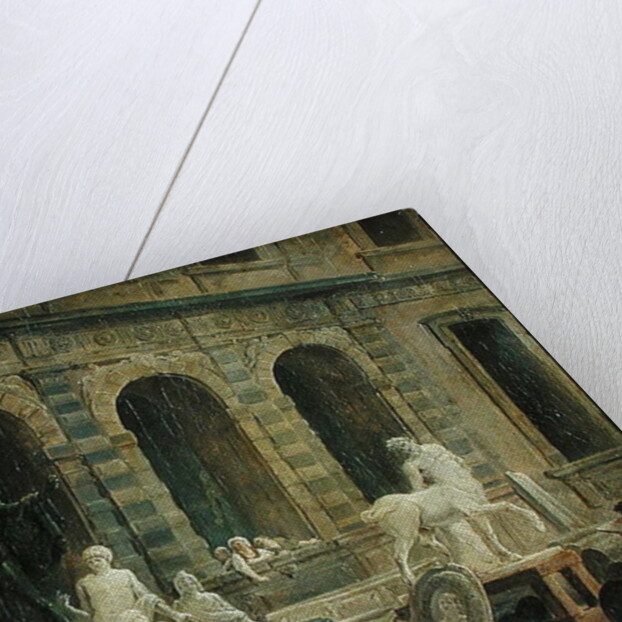 A Man Drawing Antiques in Front of the Petite Galerie of the Louvre, 1781 by Hubert Robert