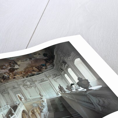 Grand Staircase with frescoed vault, Wurzburg Residence, Germany, by architect Johann Balthasar Neumann, built 1719-44 by Balthasar Neumann