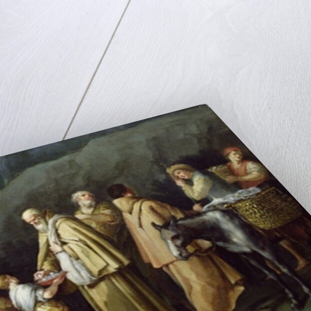 Young Girl Offering Eggs to a Group of Monks by Giuseppe Gambarini