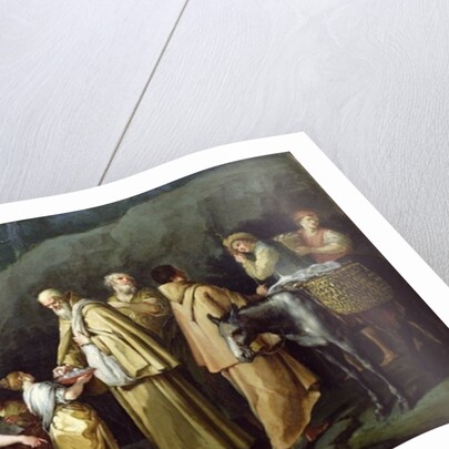 Young Girl Offering Eggs to a Group of Monks by Giuseppe Gambarini