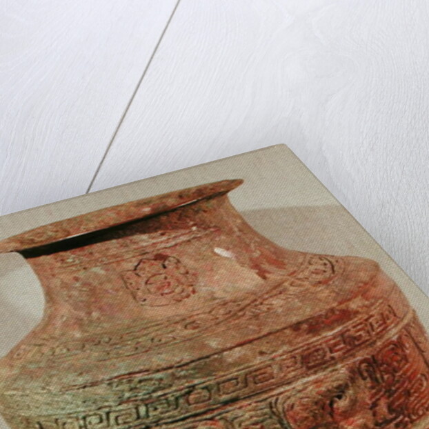 Lei wine vase decorated with a taotie design, from Pao-Chia-Chuang, Zhengzhou, Henan, Shang Dynasty, 16th-15th century BC by School Chinese