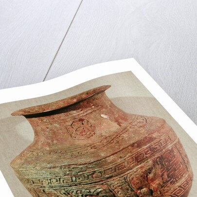 Lei wine vase decorated with a taotie design, from Pao-Chia-Chuang, Zhengzhou, Henan, Shang Dynasty, 16th-15th century BC by School Chinese