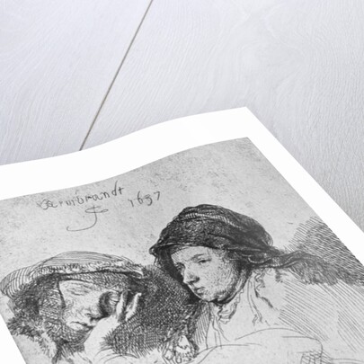 Three female heads with one sleeping, 1637 by Rembrandt Harmensz. van Rijn