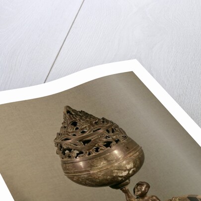 Censer in the shape of the cosmic mountain 'po-shan-lu' held up by a man seated on a monster by School Chinese