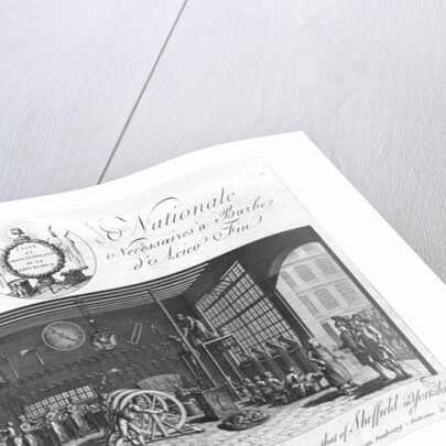 The only manufacture in France of good razors of melted steel in the same manner as that of Sheffield in England, Yorkshire, late 18th century by French School